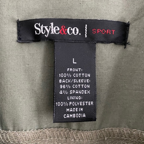 STYLE & CO SPORT Utility Jacket Pockets Grommets Green Large - Picture 7 of 7